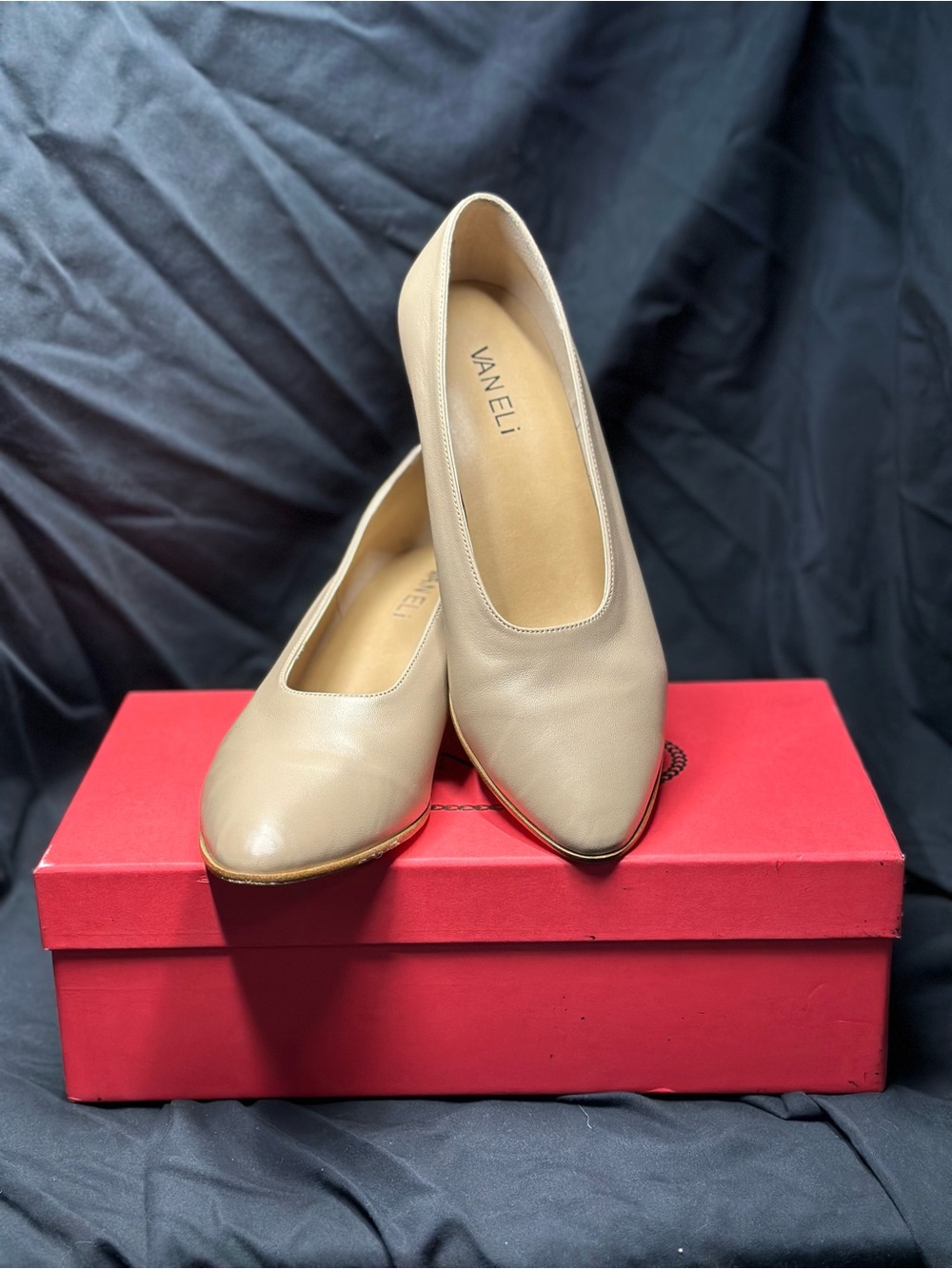 Vaneli Beige Leather Ballet Flats